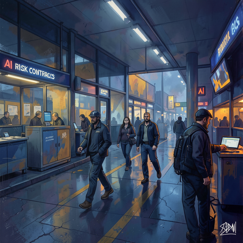 Abstract border checkpoint representing AI market access through compliance documentation