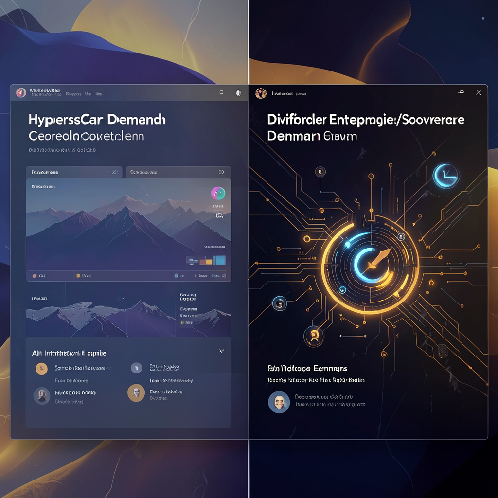 Abstract dashboard with two demand streams converging into a single AI compute platform