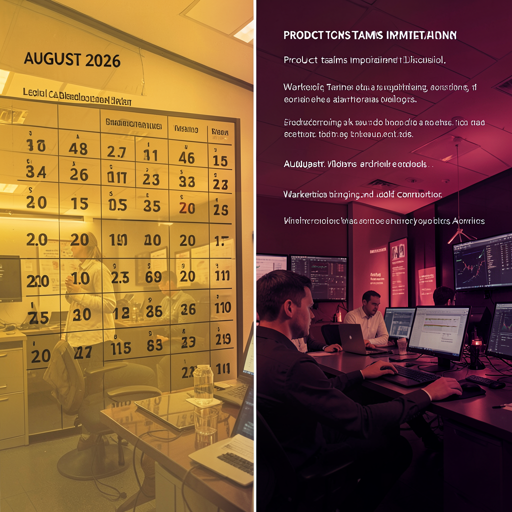 Calendar countdown overlaid on an AI product operations dashboard